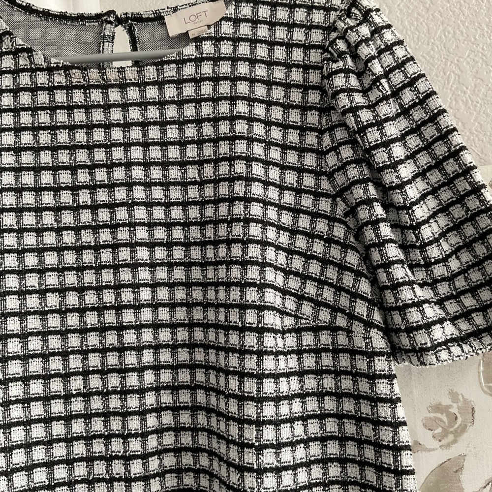 LOFT Black and White Check Puff Sleeve Mini Dress - Picture 2 of 5